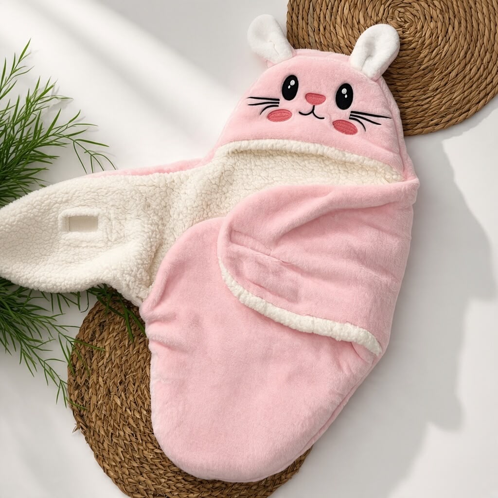 CUDDLE BUDDY - Pink Bunny - Hooded Swaddle Blanket - GIRLS -