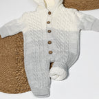 CLOUDY - Knitted Hooded Jumpsuit (White & Grey)