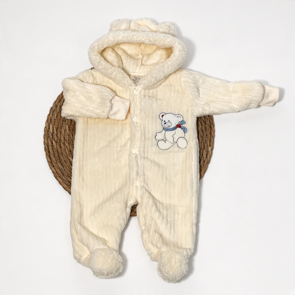 TEDDY HUG - Velvet Hooded Overalls ( Butter Yellow )