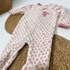 LEOPARD HEARTS - Fleece Footed Sleepsuit (Pink)