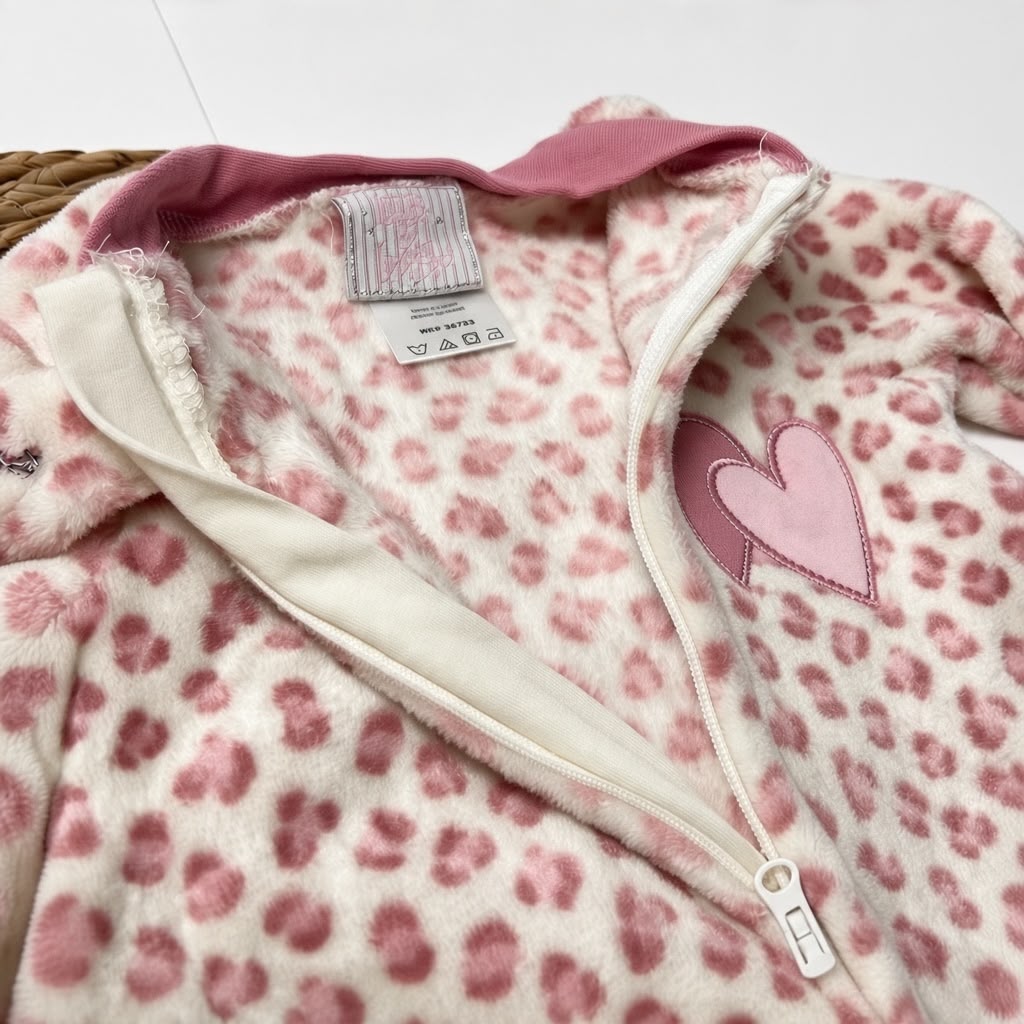 LEOPARD HEARTS - Fleece Footed Sleepsuit (Pink)