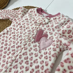 LEOPARD HEARTS - Fleece Footed Sleepsuit (Pink)