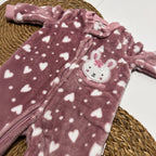 SWEET BUNNY HEARTS - Velvet Footed Sleepsuit (Dusty Pink)