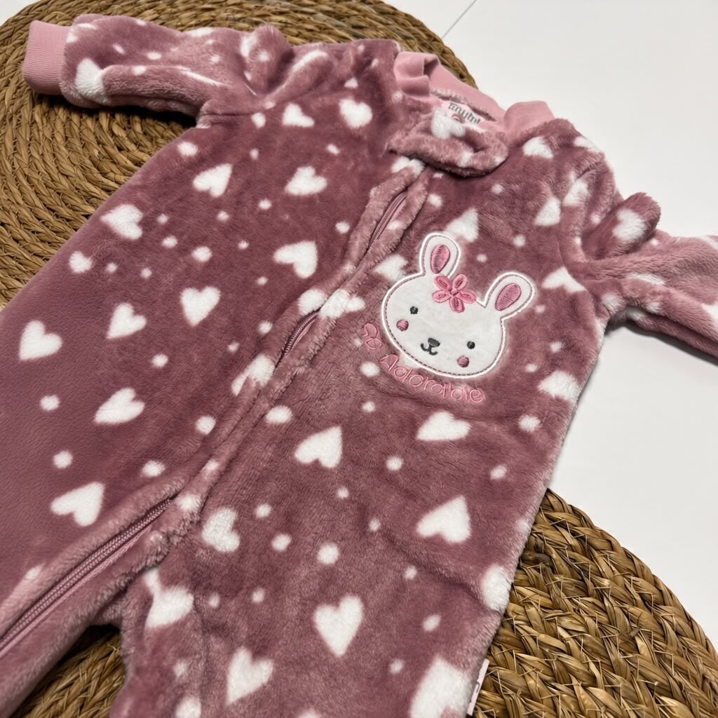 SWEET BUNNY HEARTS - Velvet Footed Sleepsuit (Dusty Pink)
