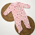 HAPPY RAINBOW - Velvet Footed Sleepsuit (Baby Pink)