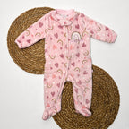 HAPPY RAINBOW - Velvet Footed Sleepsuit (Baby Pink)