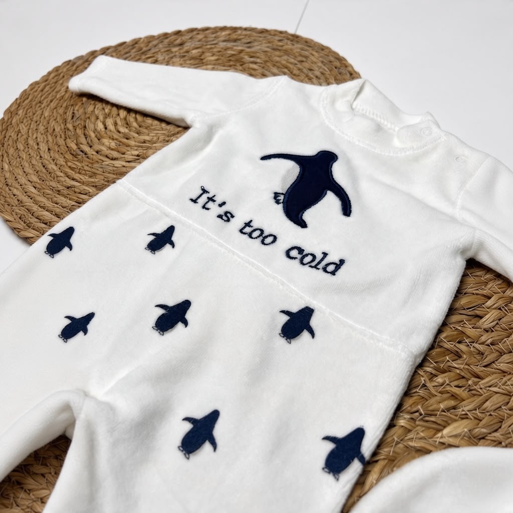 TOO COLD PENGUIN - Fleece Footed + Hat Set