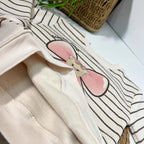 SWEET BEAR BOW - Striped Fleece Set (Beige & Dark Grey)