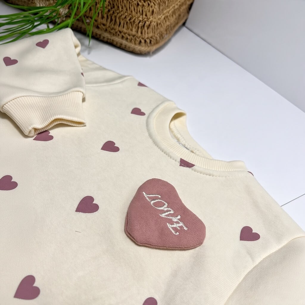 LOVE HEART - Cream & Mauve Fleece Set