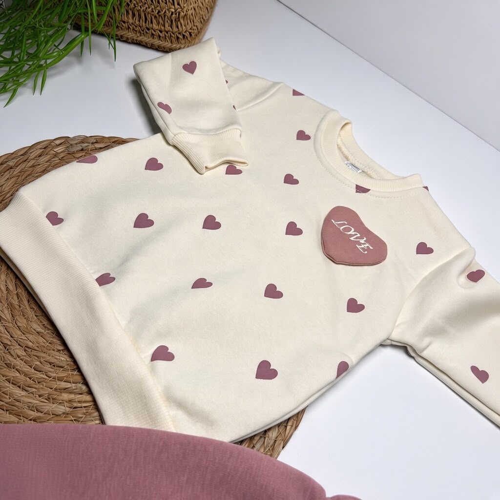 LOVE HEART - Cream & Mauve Fleece Set