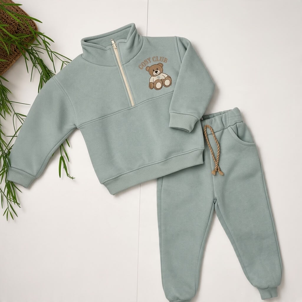 COSY CLUB - Sage Teddy Zip Set