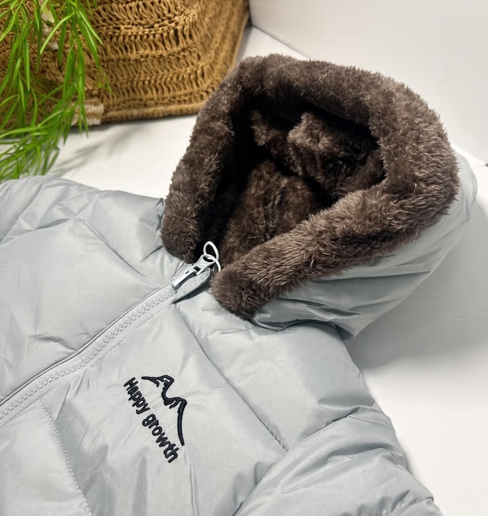 HAPPY GROWTH - Grey Fur-Lined Puffer Jacket