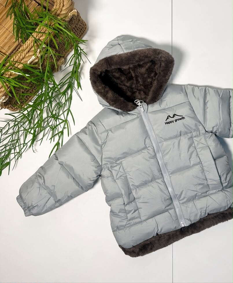 HAPPY GROWTH - Grey Fur-Lined Puffer Jacket