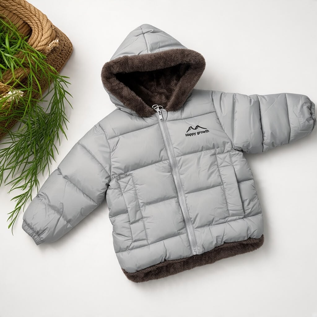 HAPPY GROWTH - Grey Fur-Lined Puffer Jacket